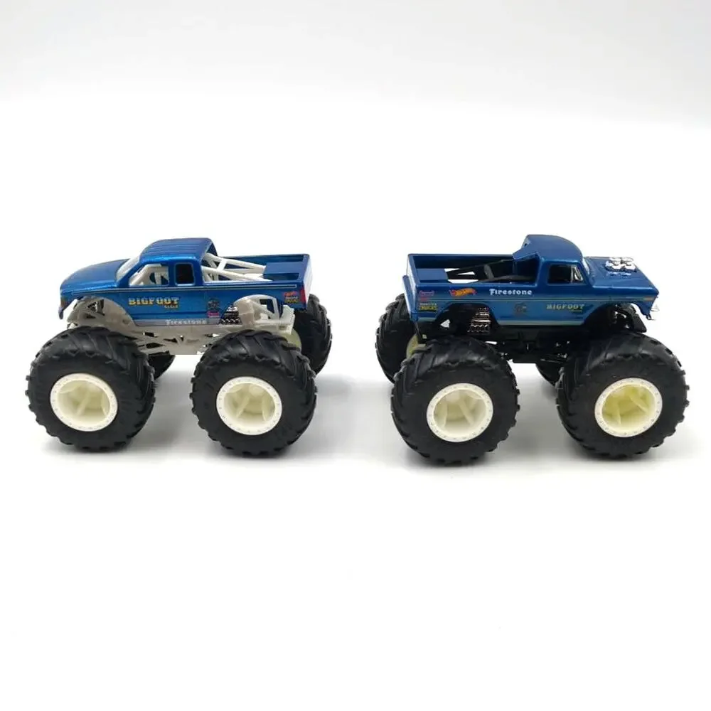 Lot 2 Blue Bigfoot Monster Truck Vehicles Oversized Wheels Mattel Hot Wheels